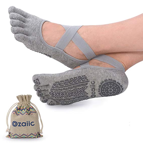 Yoga Socks for Women with Grips, Non-Slip Five Toe Socks for Pilates, Barre