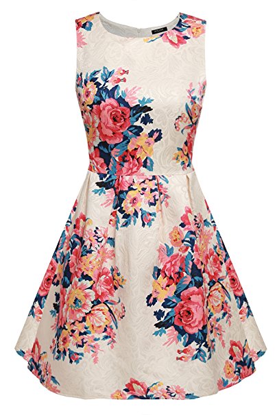 ACEVOG Women Summer Casual Sleeveless Floral Mini Party Cocktail Dress