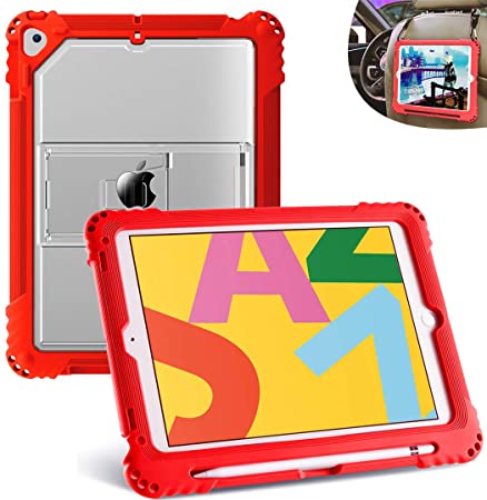 TopEsct iPad 10.2 Case 2019 iPad 7th Generation Case, Hybrid Heavy Duty Built in Pencil Holder Kickstand Shockproof Protective Case, Compatible with New iPad 10.2", iPad Air3 and iPad Pro 10.5"(Red)
