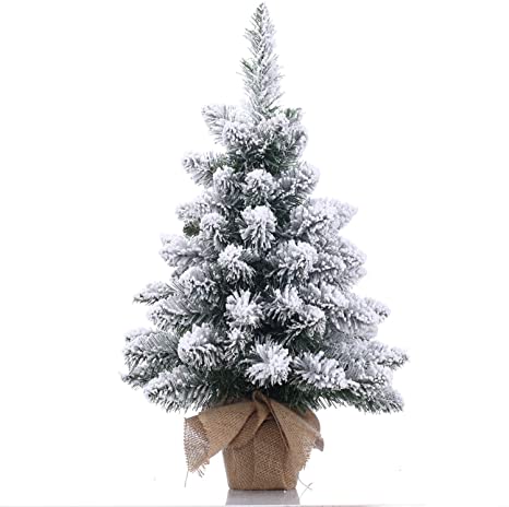 Topro Christmas Tree,1.8ft Snow Flocked Artificial Pine Christmas Tree,70 Branch Tips,Tabletop PVC Premium Full Tree,Desktop Tree Burlap Base,-20 Inch (50cm)