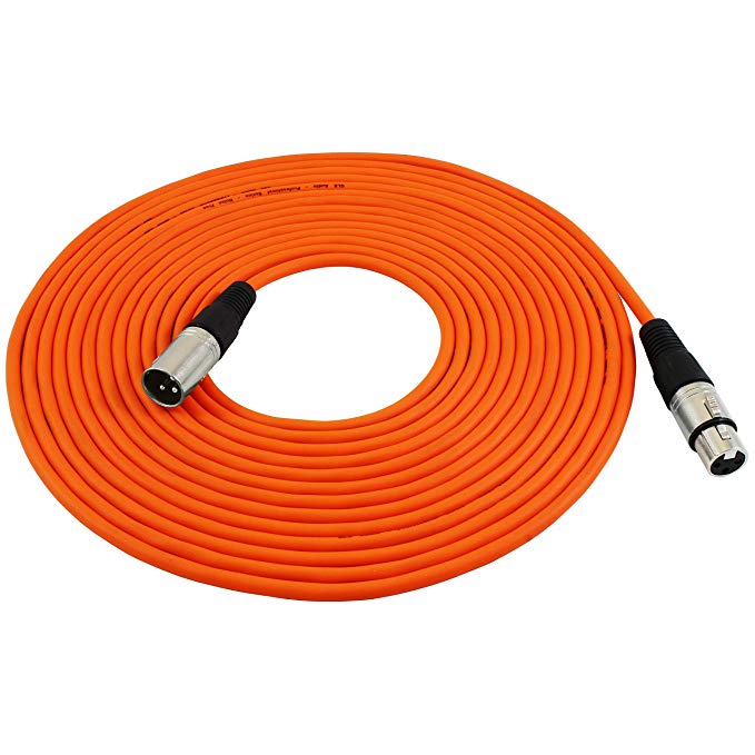 GLS Audio 25ft Mic Cable Cord - XLR Male to XLR Female Cables - 25' Balanced Mike Cord - ORANGE