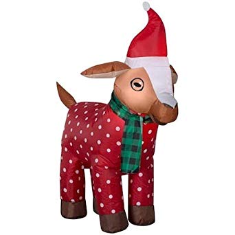 Gemmy 3.5FT Inflatable Christmas Goat with Scarf and Santa Hat Indoor/Outdoor Holiday Decoration