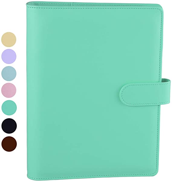 Antner A5 Binder PU Leather 6-Ring Notebook Binder Cover for A5 Filler Paper, Refillable A5 Personal Planner Binder with Magnetic Buckle Closure, Light Green