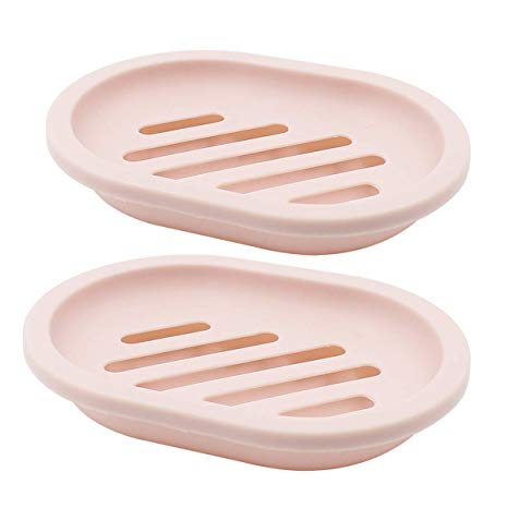 TOPSKY 2-Pack Soap Dish with Drain, Soap Holder, Soap Saver, Easy Cleaning, Dry, Stop Mushy Soap (Pink)