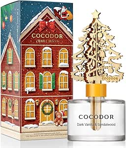 COCODOR Christmas White Tree Reed Diffuser/Dark Vanilla&Sandalwood/ 6.7oz / Scent Fragrance Oil Diffuser for Bedroom Bathroom Home Décor for Xmas