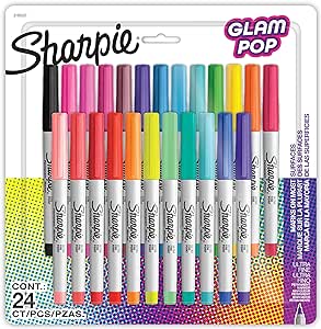 SHARPIE Glam Pop Permanent Markers, Ultra Fine Point, Assorted Colors, Resilient Ink, 24 Count