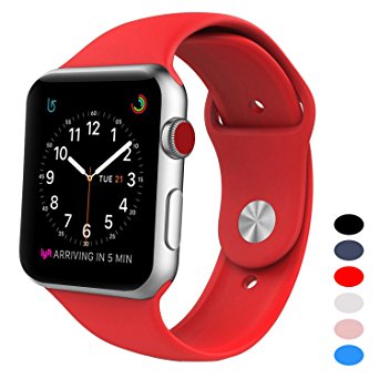 Sport Band for Apple Watch 42mm, BANDEX Soft Silicone Strap Replacement Wristbands for Apple Watch Sport Series 3 Series 2 Series 1(Red M/L)
