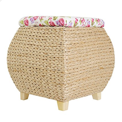 Alink Storage Ottoman, Hand Made Rush Woven Organizer Box