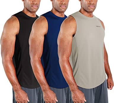 DEVOPS Men's 3 Pack Cool Dry Fit Muscle Sleeveless Gym Training Performance Workout Tank Top