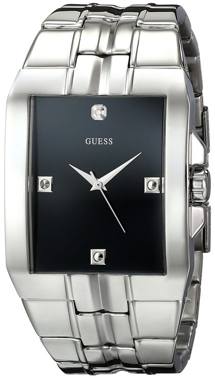 GUESS Men's U10014G1 Dressy Silver-Tone Rectangular Diamond Accented Dress Watch