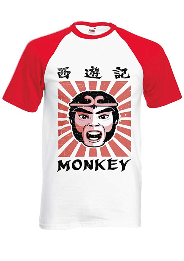 Monkey Magic Retro Graphic 70s 80s kung fu Martial Arts Black/White Men Women Unisex Shirt Sleeve Baseball T Shirt