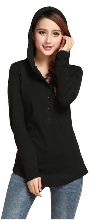 V28® Ladies Women Casual Hoodie Button Tunic Casual Top Long Blouse T shirt