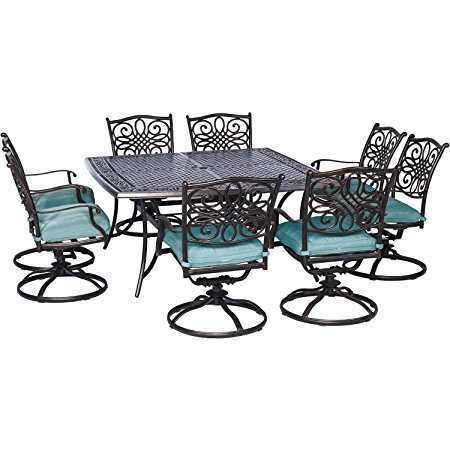 Hanover 9 Piece Traditions Square Dining Set with 8 Swivel Chairs and Large 60" x 60" Table