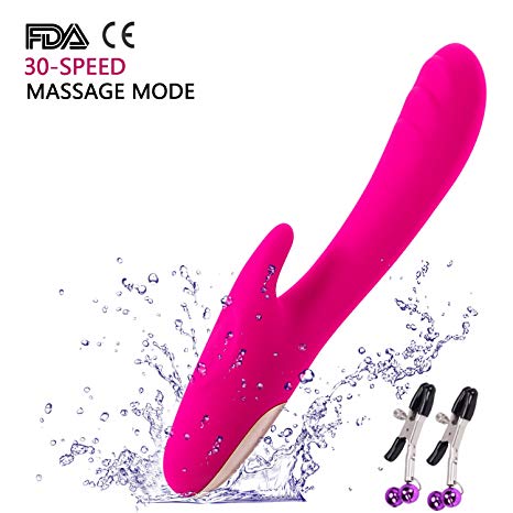 Powerful Cordless Handheld Wand Massager - 30 Speeds Working Mode by Dual Motors - 100% Waterproof - USB Charging - Multi-Mode forTherapeutic Body.(Rose Red)