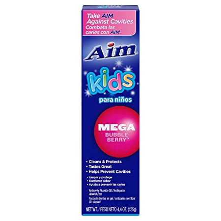 Aim Kids Mega Bubble Berry Anticavity Fluoride Gel Toothpaste - 4.4 Ounce (2-Pack)