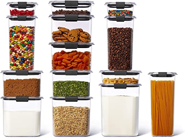 Rubbermaid Brilliance Plastic Food Storage Pantry Set of 14 Containers with Lids (28 Pieces Total), Dishwasher Safe, BPA-Free