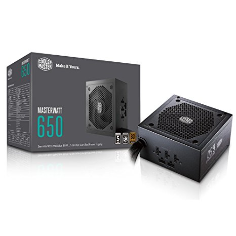 MasterWatt 650 Watt Semifanless Modular Power Supply, 80 PLUS Bronze Certified Power Supply for Computers