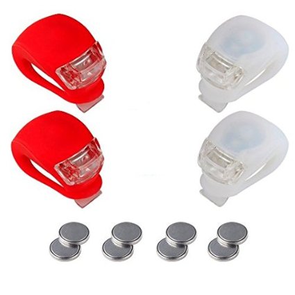 Refun Bicycle Light - Front and Rear Silicone LED Bike Light Set - 2 High Intensity Multi-purpose Water Resistant Headlight - 2 Taillight for Cycling Safety- Spare Batteries Included