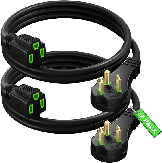 Maximm Flat Plug Extension Cord 0.5 ft with Slim Space-Saving Plug Design, Low Profile Extension Cord (Black, 2 Pack)