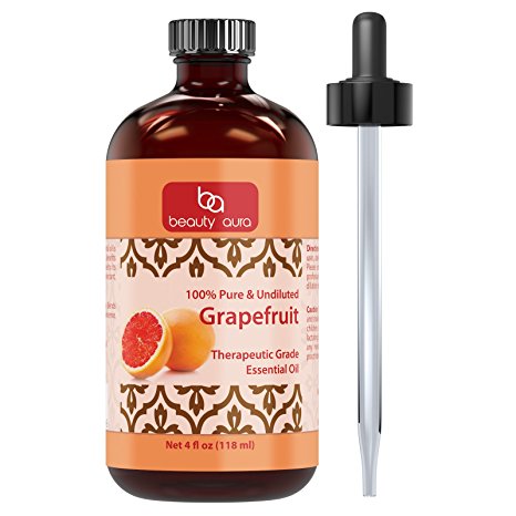 Beauty Aura Grapefruit Essential Oil * 4 Oz. Bottle * 100% Pure, Undiluted Therapeutic Grade Oils * Ideal for Aromatherapy & Diffusers * Great Quality Great Value!
