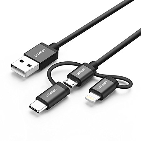 UGREEN Lightning Cable, 1m Micro USB Cable, 3 in 1 Type C Multi USB Charger USB Data Lead Syncing and Charging Cord for iphone,ipad Android Tablets and Smartphones,Black
