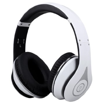 August EP640 - Bluetooth Wireless Stereo NFC Headphones - Over Ear Cordless Headphones with 35mm Wired Audio In Rechargeable Battery NFC Tap To Connect and built-in Microphone - Compatible with Mobile Phones iPhone iPad Laptops Tablets Smartphones - White