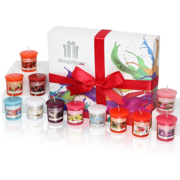 A Fresh and Fruity Scented Candles Gift Set, Beautifully Presented in a Free Gift Box, Containing 12 Fragranced Candles. Perfect Birthday Gift, Christmas Gift and Gift for Women (Sweetfluff)