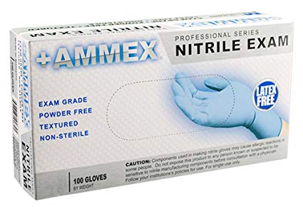 AMMEX - APFN42100-BX - Medical Nitrile Gloves - Disposable, Powder Free, Latex Rubber Free, Exam Grade, 4 mil, Small, Blue (Box of 100)