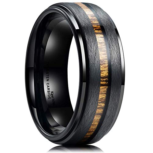 King Will Nature 8mm Black Tungsten Carbide Wedding Band Real Wood Inlay Matte Brushed Finish