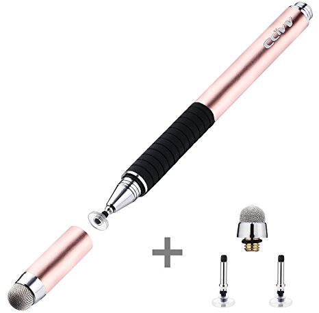 CCIVV Stylus Pen 2 in 1 Fine Point & Mesh Tip for Touch Screen Tablet and Cellphone, iPad Kindle iphone (Rose Gold)