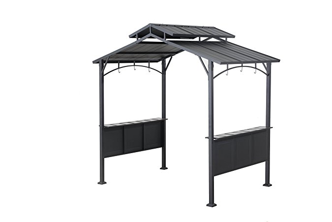 Sunjoy 8′ x 5′ Kent Hardtop Steel Grill Gazebo, Black