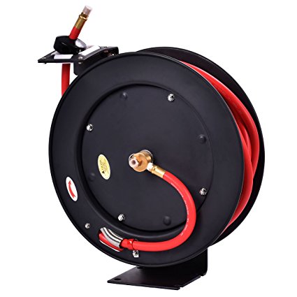 Goplus Auto Rewind Retractable Air Hose Reel, Hose Compressor with 3/8" x 50' Hose, Max.300 PSI