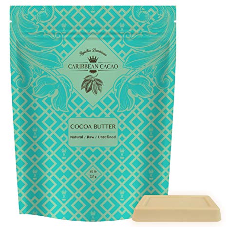 Caribbean Cacao Raw Cocoa Butter - Delightfully Rich Scent & Highest Quality, From our exclusive source in the Dominican Republic. 8 oz Pure Body Butter Bar For Stretch Marks, Dry Skin, Acne etc