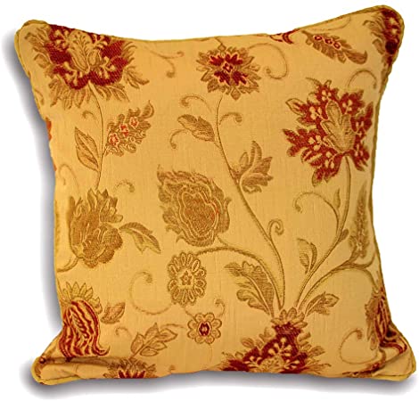 Riva Paoletti Zurich Cushion Cover - Gold Yellow - Decorative Floral Jacquard Design - Piped Edges - Reversible - 100% Polyester - 45 x 45cm (18" x 18" inches) - Designed in the UK