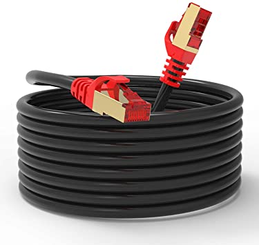 Cat 7 Outdoor Ethernet Cable 200 ft, SNANSHI Cat 7 Outdoor Network Cable SFTP Gigabit 10/100/1000Mbit/s with Gold Plated Lead Waterproof Ethernet Cable Direct Burial Ethernet Cable 200 ft