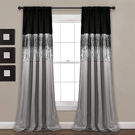Lush Décor Night Sky Panel for Living, Bedroom, Dining Room (Single Curtain), 84" x 42", Silver and Black