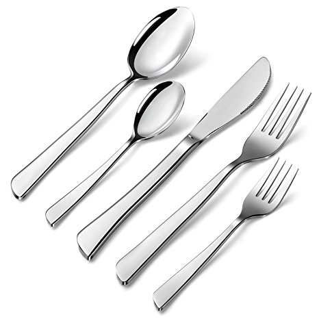 INTEY Cutlery Set 20-Piece Flatware Set, Stainless Steel Tableware Silverware Set for 4 People, Dishwasher Safe