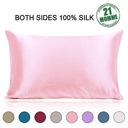 Ravmix 100% Mulberry Silk Pillowcase Queen Size Both Sides 21 Momme 600 Thread Count Hypoallergenic Silk Pillow Case Cover for Hair and Skin with Zipper, 20×30inches, Pink