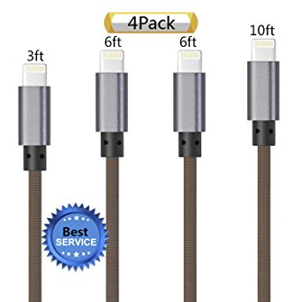 iPhone Cable SGIN, 4Pack 3FT 6FT 6FT 10FT Nylon Braided Cord Lightning Cable Certified to USB Charging Charger for iPhone 7,7 Plus,6S,6s Plus,6,6plus,SE,5S,5,iPad,iPod Nano 7 - Brown