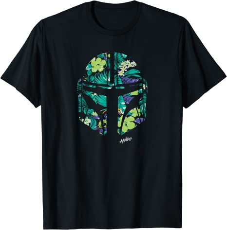 Star Wars The Mandalorian Mando Tropical Print Helmet T-Shirt