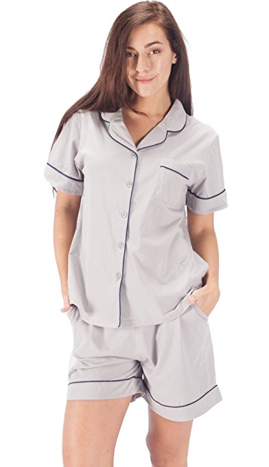 WEWINK CUKOO Womens Cotton Pajama Sets Short Sleeve Sleepwear Cozy PJ Set