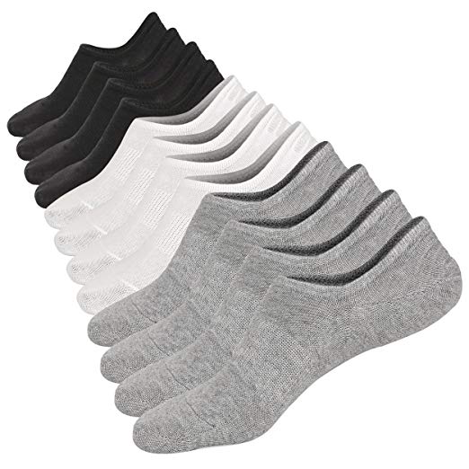 M&Z Mens No Show Non-Slid Sock Eygept Basic Colors Cotton Socks 6 Pack