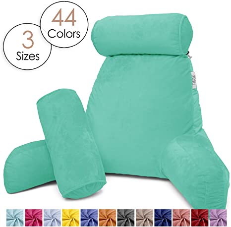 Nestl Reading Pillow, Includes 1 Extra Large Bed Rest Pillow with Arms   2 Detachable Pillows - Premium Shredded Memory Foam TV Pillow, Neck Roll & Lumbar Support Pillow - Set of 3 - Mint