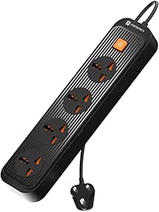 Power Plate 12 Multi Plug Extension Board with 4 Power Sockets, 1500W, 2M Cord Length, Fire Proof Material, Short Circuit Protection(Black)