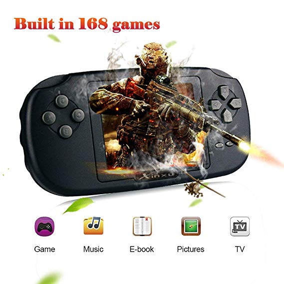 Game Console XinXu Handheld Games Consoles with 168 Games 2.8" LCD PVP Retro Game Player Gift for Kids Children (Black)