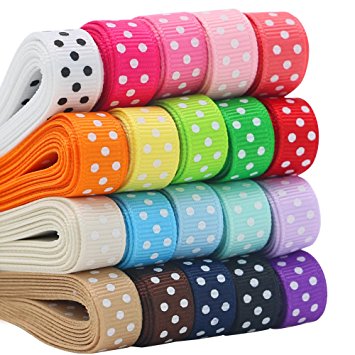 QingHan Boutique 40yd (20 x 2yd) 3/8" Polka Dot Grosgrain Ribbons For Gifts Wrapping