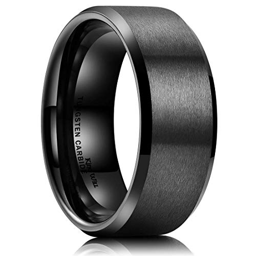 King Will Basic 6mm 7mm 8mm 9mm 10mm Men Wedding Black Tungsten Ring Matte Finish Beveled Polished Edge Comfort Fit