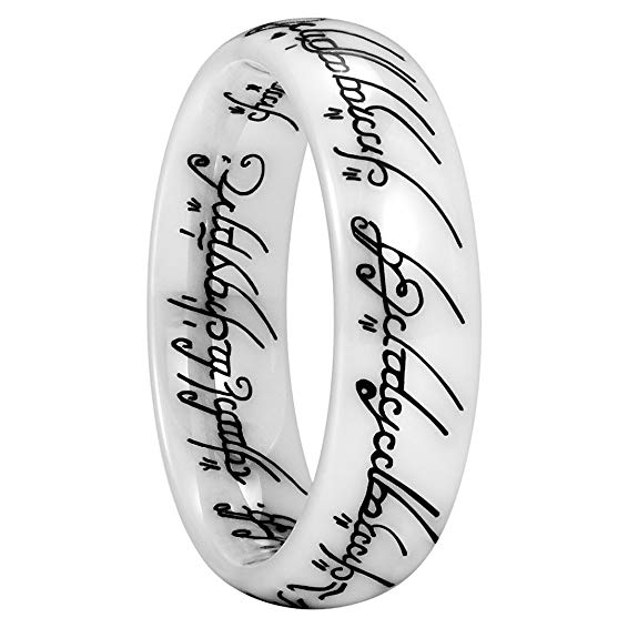 King Will MAGIC Mens 6mm White Ceramic Ring Black Lord of Rings Comfort Fit Wedding Band