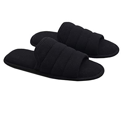 Ofoot Mens Knitted Breathable Cotton Slip on Flat Slippers for Men Open Toe Soft Memory Foam Indoor Sandals Shoes
