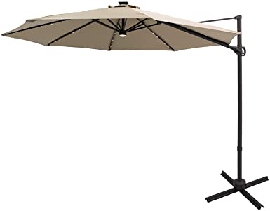 FLAME&SHADE 10 feet Cantilever Offset Outdoor Patio Umbrella with Solar LED Lights and Tilt